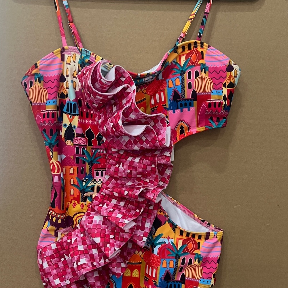 Colorful Ruffled One-Piece Swimsuit - Picture 2 of 2